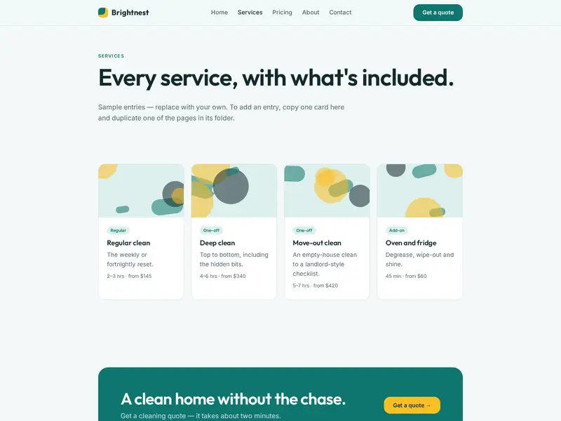Brightnest services page