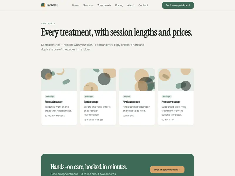 Kneadwell treatments page