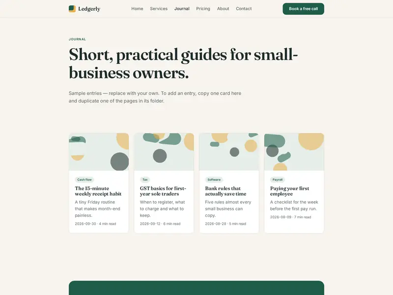 Ledgerly journal (blog) page