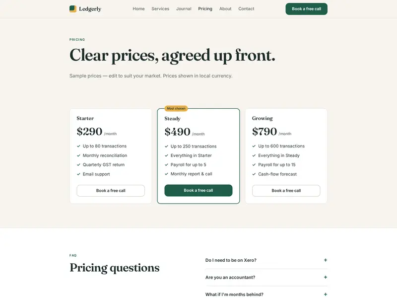 Ledgerly pricing plans page