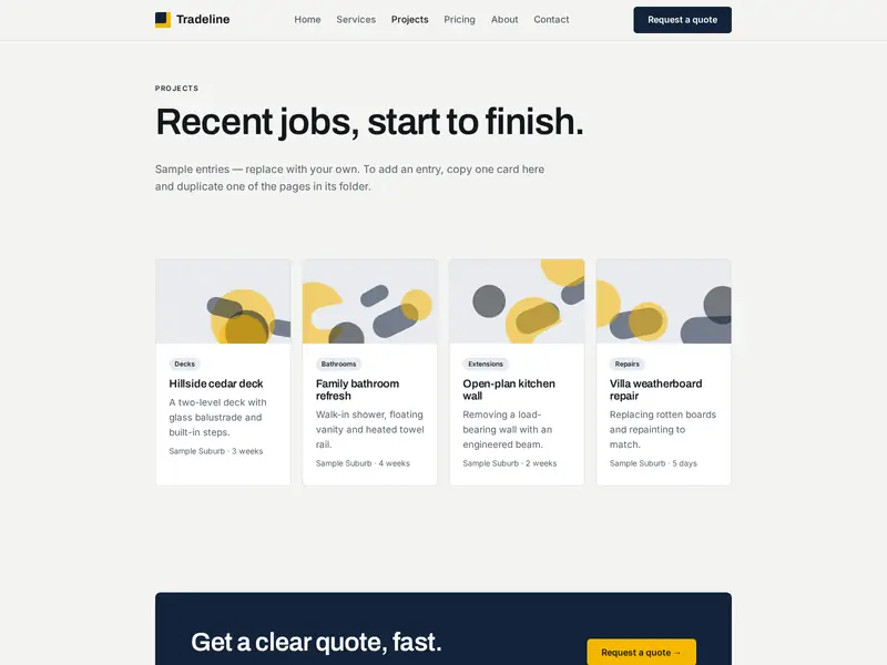 Tradeline projects page