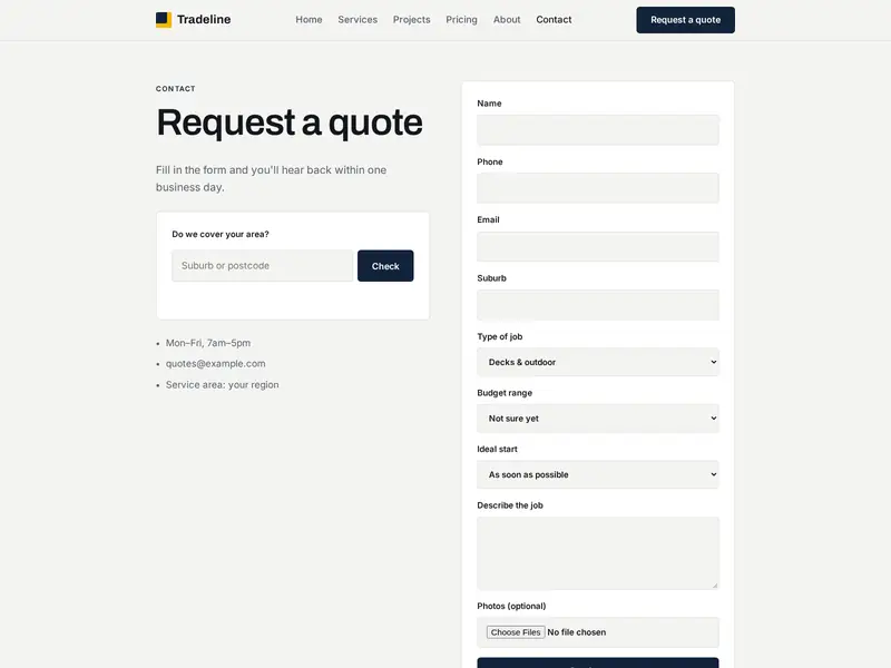 Tradeline quote request form